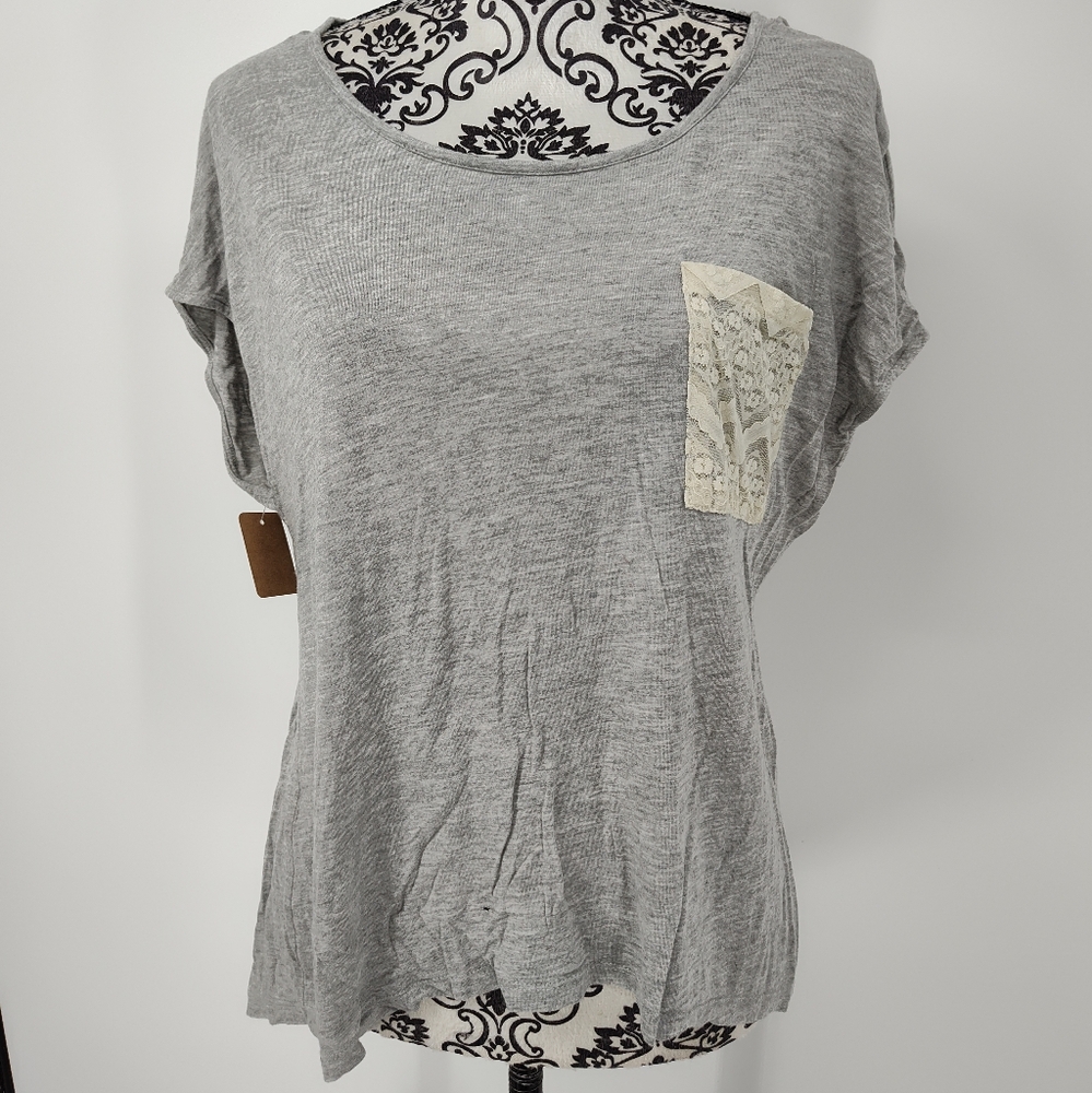 Candie's Gray Dolman Top with Lace Accents And Gathered Back Size Women's Large